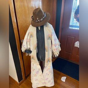 Rainbow Patterned Quilt Coat with Fringe